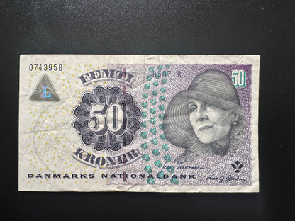 Denmark 50 Kroner Banknote 2006 Old Circulated Paper Money Bank Bills P-60c
