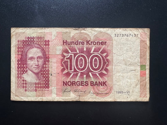 Norway 100 Kroner Banknote 1993-VI old Circulated Paper Money Bank Bill P-43