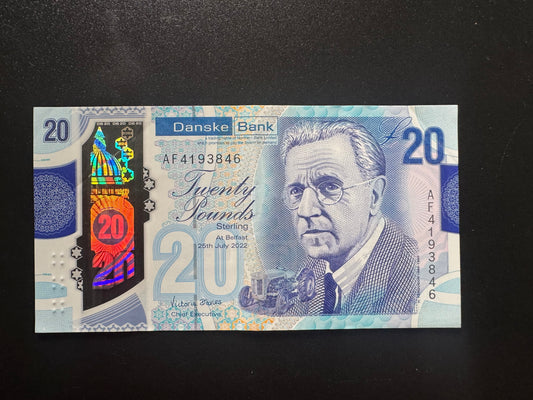 Danske Bank North Ireland 20 Pounds Banknote 2022 AUNC-VF Polymer Bill P-W215