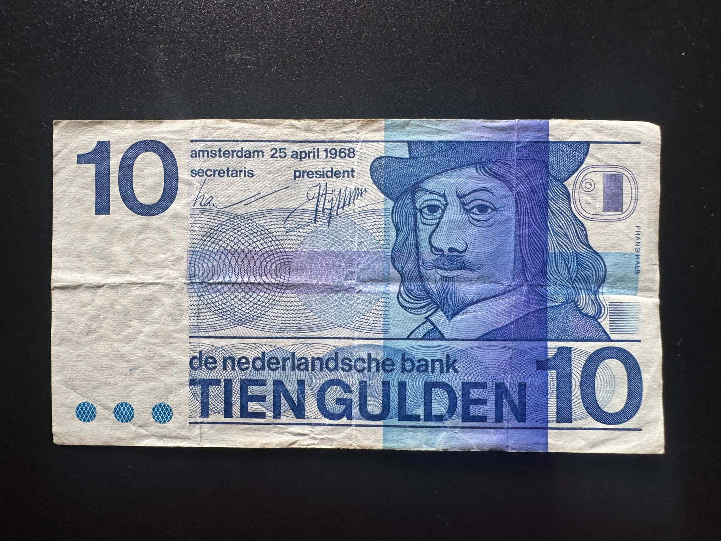 Netherlands 10 Guldens Banknote 1968 Old Circulated Paper Bank Bills P-91
