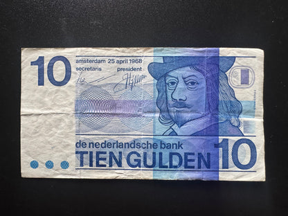 Netherlands 10 Guldens Banknote 1968 Old Circulated Paper Bank Bills P-91