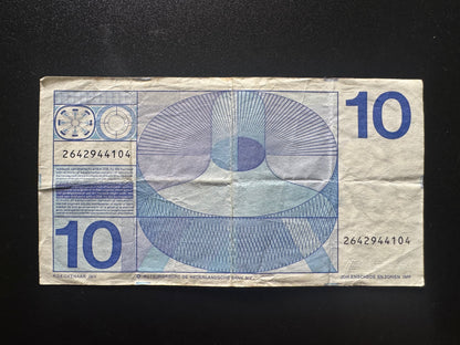 Netherlands 10 Guldens Banknote 1968 Old Circulated Paper Bank Bills P-91