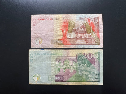 Mauritius 100, 200 Rupees Banknotes 2013 Circulated Bank Bills 2pcs/ Lot