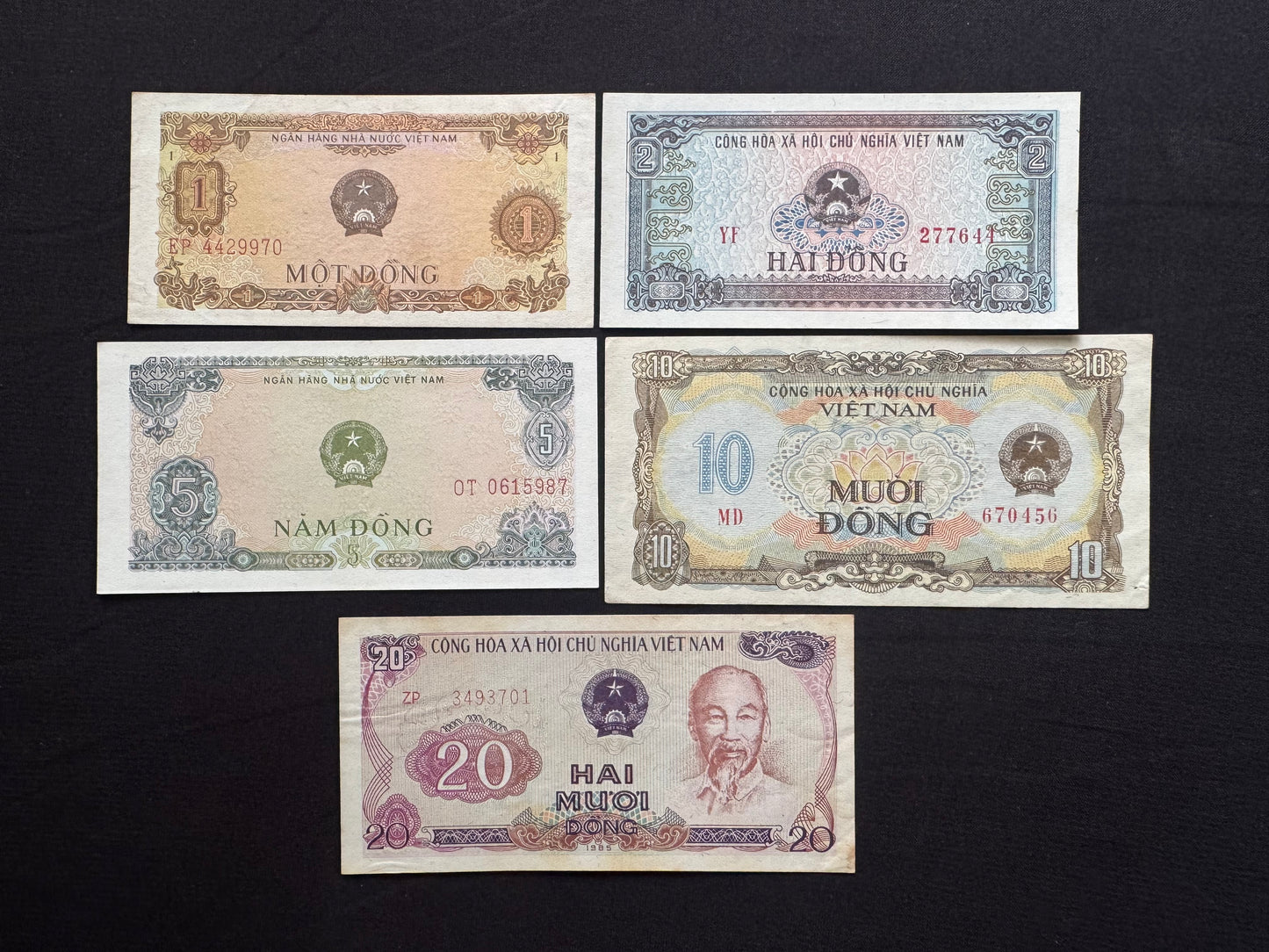 Vietnam 1, 2, 5, 10, 20 Dong Banknotes 1976-80-85 old UNC Bank Bills 5pcs/lot