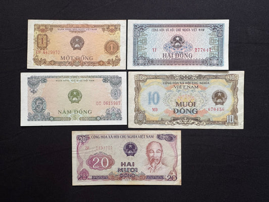 Vietnam 1, 2, 5, 10, 20 Dong Banknotes 1976-80-85 old UNC Bank Bills 5pcs/lot