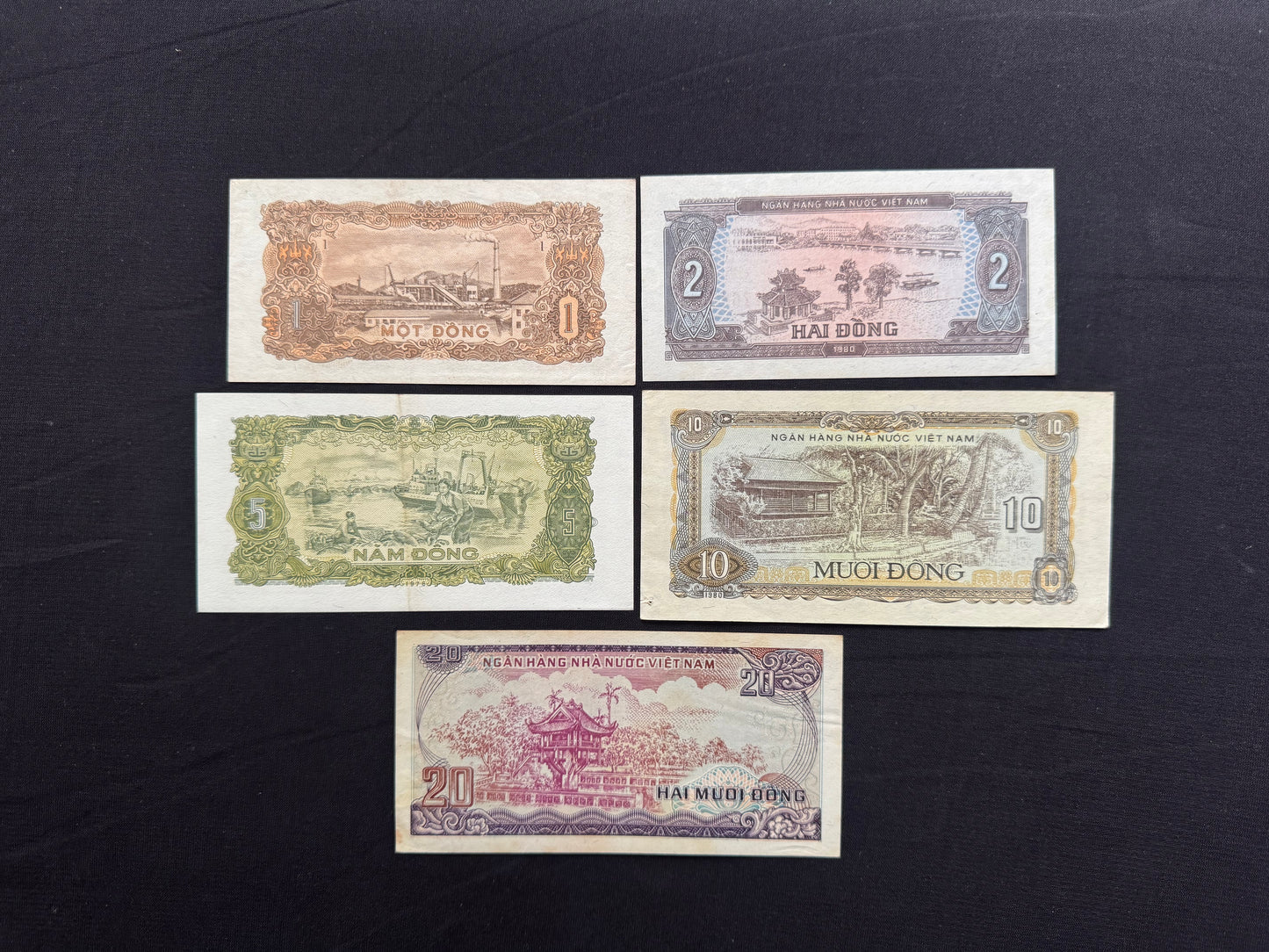 Vietnam 1, 2, 5, 10, 20 Dong Banknotes 1976-80-85 old UNC Bank Bills 5pcs/lot
