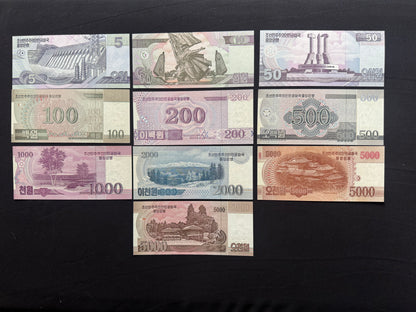 North Korea 5, 10, 50, 100, 200, 500, 1000, 2000, 5000 Won Collectible Banknotes | 2002-2008-2013 | UNC | Specimen | 10pcs/ Lot