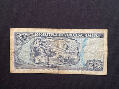 Cuba 20 Pesos Banknote 2001 Old Circulated Banknote Bank Bill P-118c
