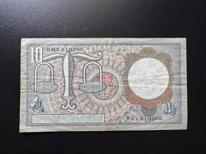 Netherlands 10 Gulden Banknote 1953 Old Circulated Paper Money Bank Bill P-85