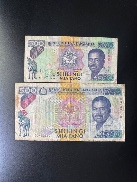 Tanzania 500 Shillings 1989-93 Banknotes Old Circulated Bank Bills P-21c & P-26c