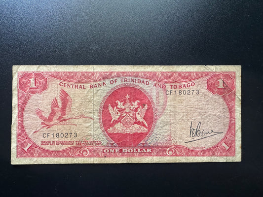 Trinidad & Tobago 1 Dollar Banknote 1977 Arm Issue Old Circulated Bank Bill p-30