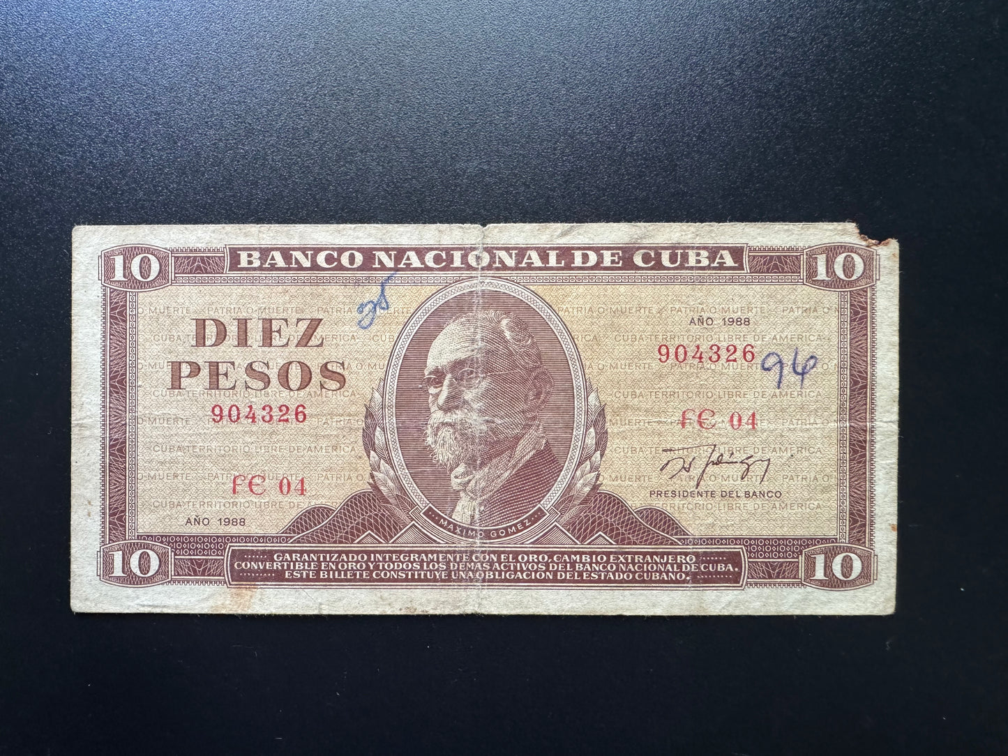Cuba 10 Pesos Banknote 1986 Old Circulated Banknote Bank Bill P-104c