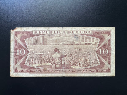 Cuba 10 Pesos Banknote 1986 Old Circulated Banknote Bank Bill P-104c