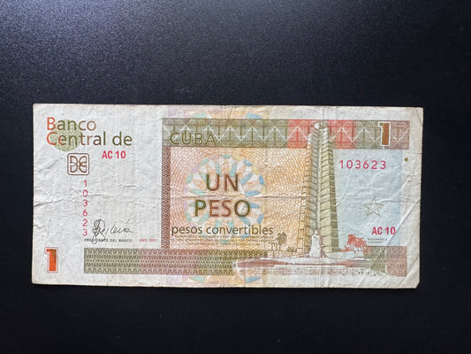 Cuba 1 Peso Banknote 2007 Old Circulated Banknote Bank Bill P-FX46