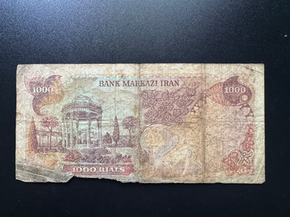 Iran 1000 Riyals Banknote 1974-1979 Old Circulated Banknote Shah Mohammad Reza Pahlavi Bank Bill P- 105c