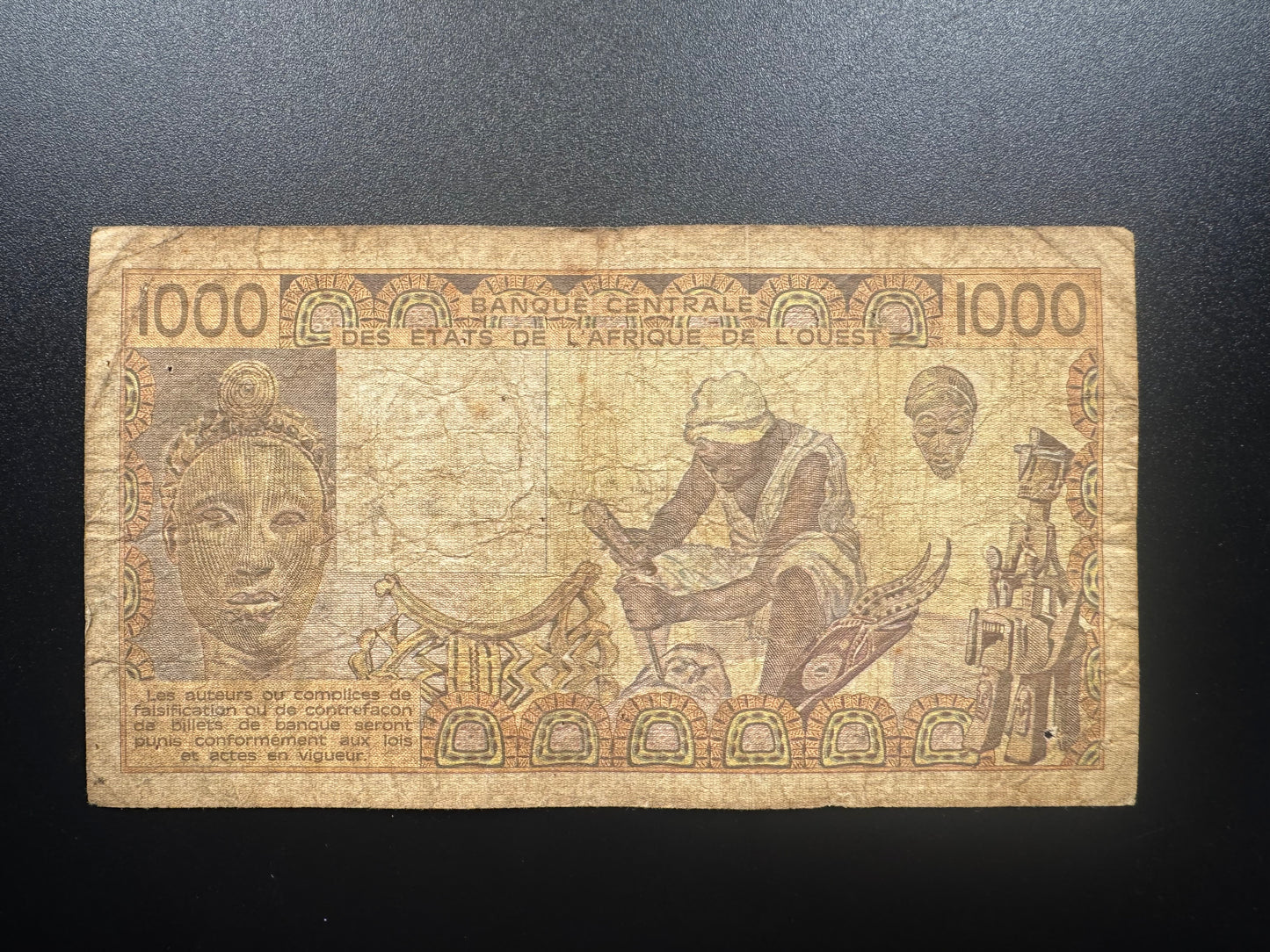 West Africa States Ivory Coast 1000 Francs Banknote 1990 Circulated Bill P-107A