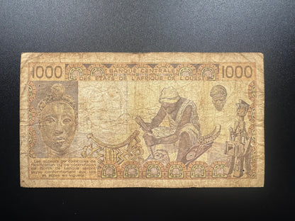 West Africa States Ivory Coast 1000 Francs Banknote 1990 Circulated Bill P-107A