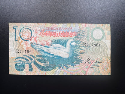 Seychelles 10 Rupees Banknote 1983 Old Circulated Paper Money Bank Bill p-28