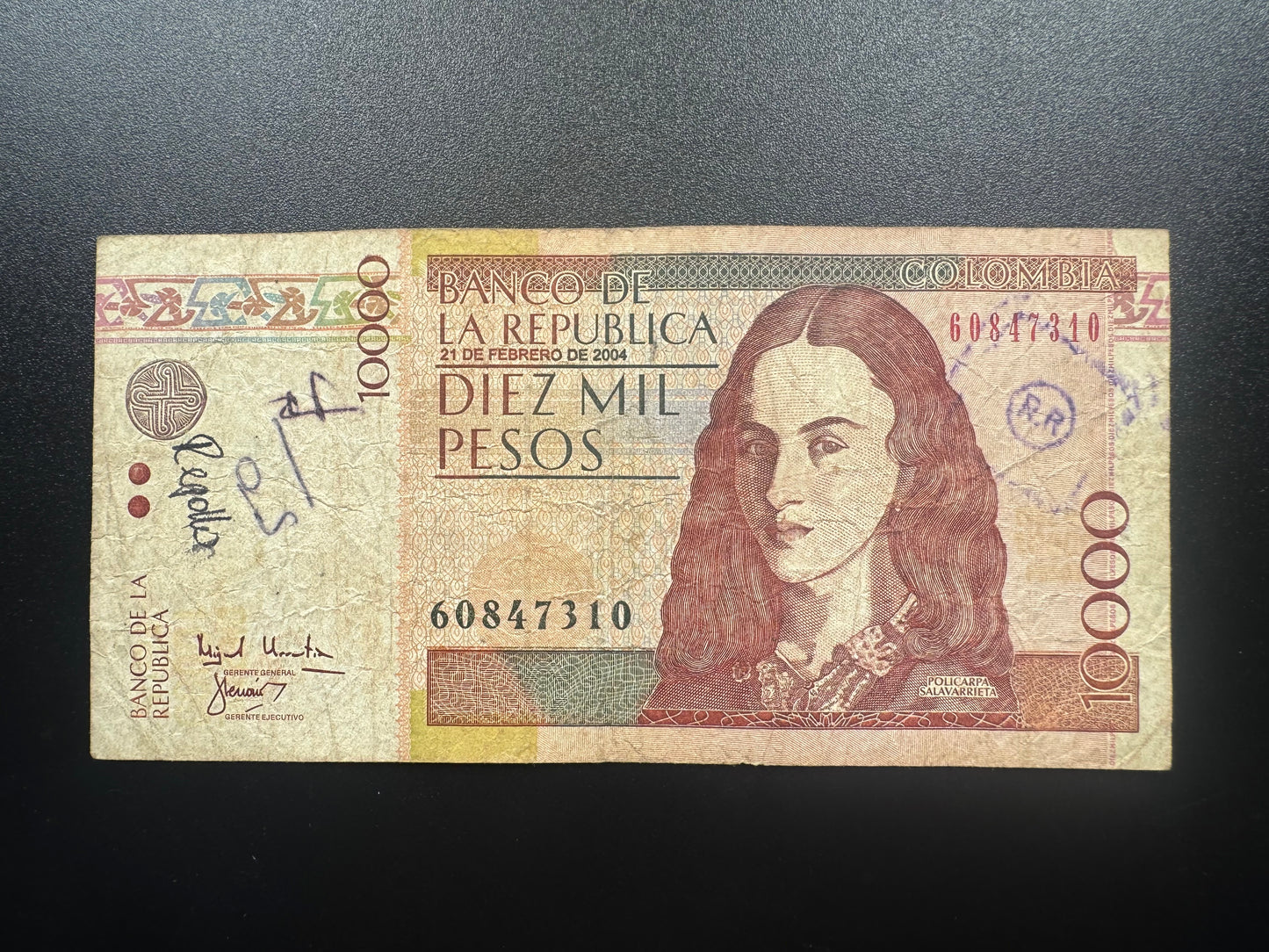 Colombia 10000 Pesos Banknote 2004 Old Circulated Paper Money Bank Bill P-453g