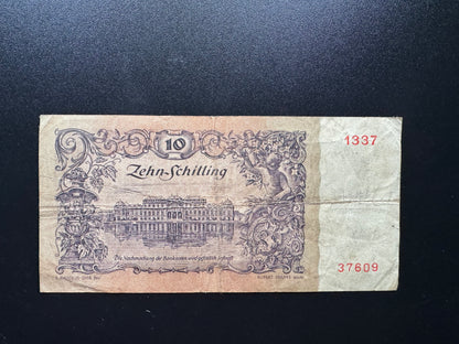 Austria 10 Schilling Banknote 1950 old Vintage Circulated Paper Money Bank Bill P-127