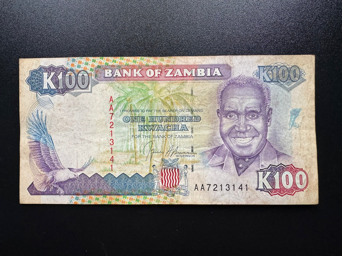 Zambia 100 Kwacha Banknote 1991 Paper Money S/N Repeat Fancy Number Bill P-34