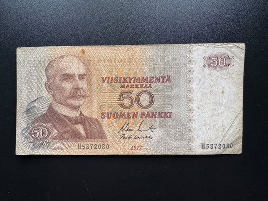 Finnish Finland 50 Markkaa Banknote 1977 Circulated Paper Money Bank Bill P-108
