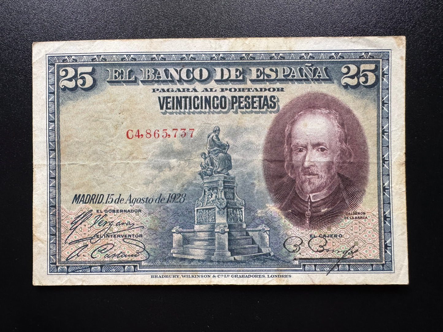 Espana / Spain 25 Pesetas Banknote 1928 Old VF Paper Money Bank Bill P-74