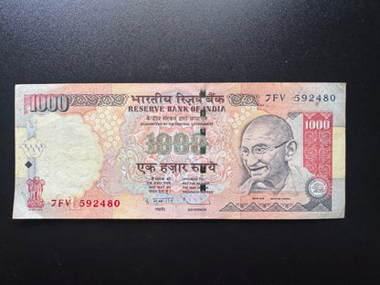 India 1000 Rupees Banknote 2012 VF Paper Money Bank Bill