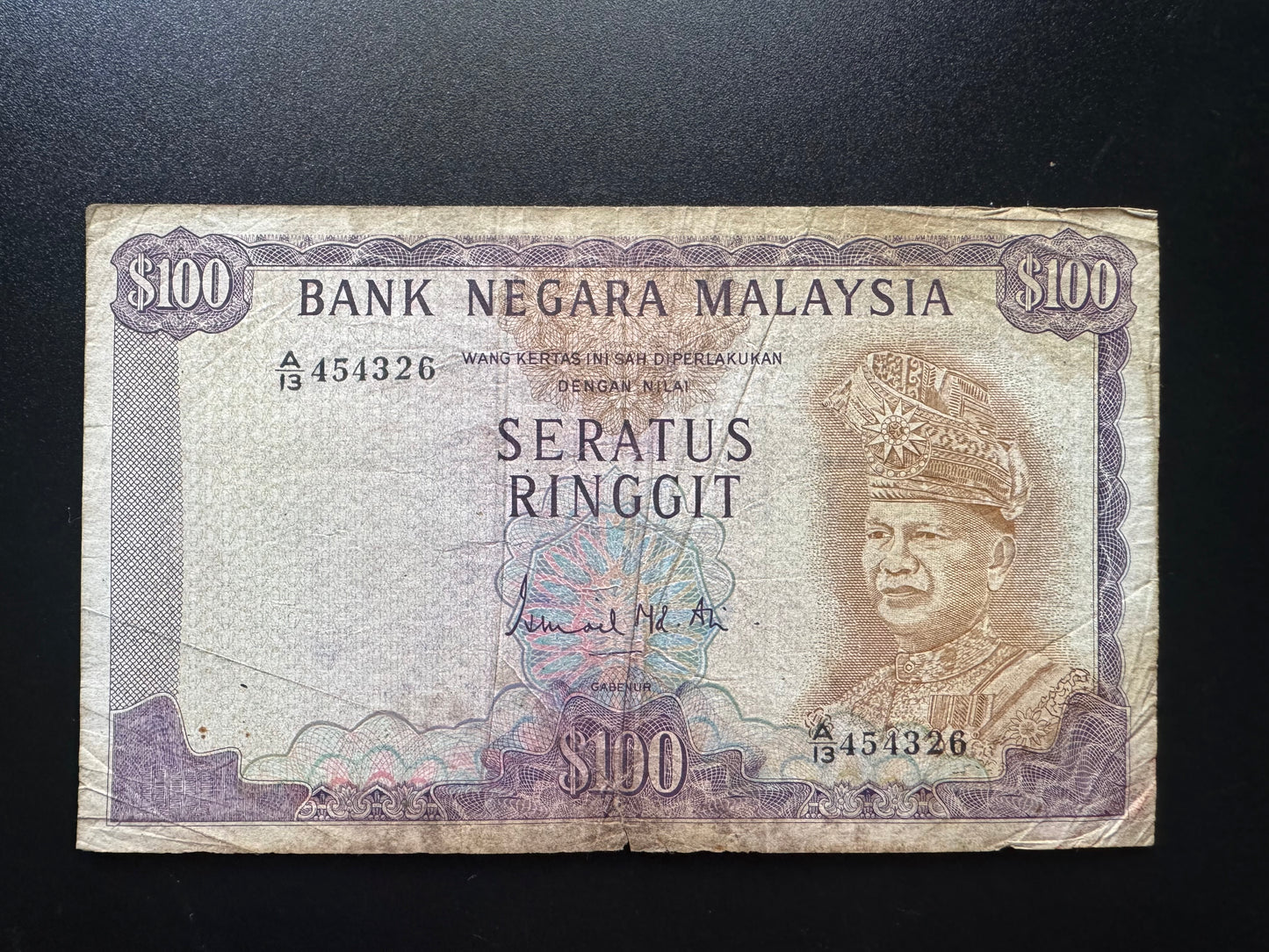 Malaysia 100 Ringgit Banknote 1967 Old Circulated Extremely Rare First Issued Bank Bill P-5