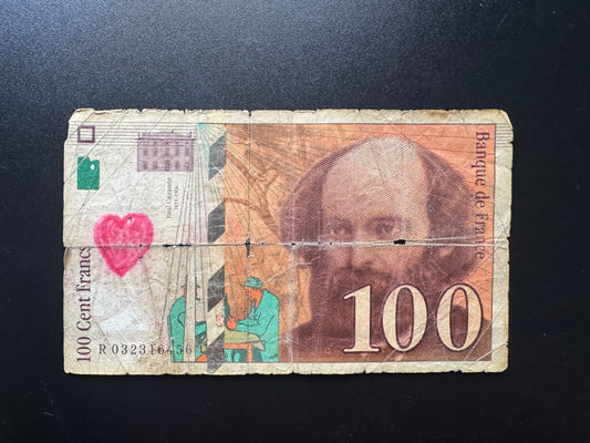 France 100 Franc Banknote 1997 old Circulated Paper Money Bank Bill Love Note