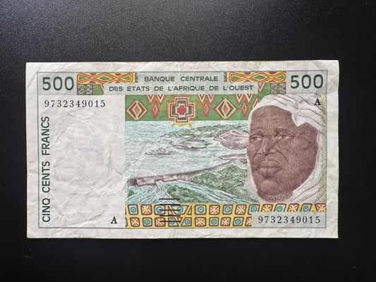 West African 500 Franc Banknote "A" IVORY COAST 1991-2002 Old Paper Bank Bill