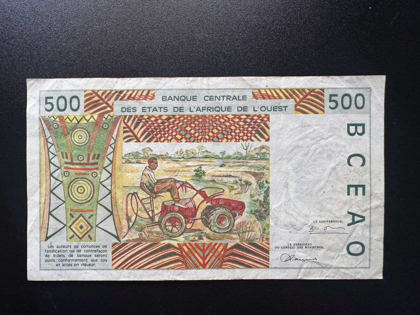 West African 500 Franc Banknote "A" IVORY COAST 1991-2002 Old Paper Bank Bill