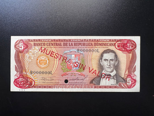 Dominican Republic 5 Pesos Banknote 1985 Old UNC Specimen Paper Bank Bill P-146