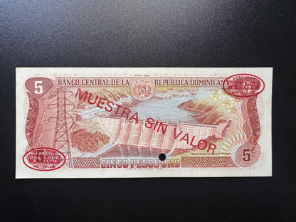 Dominican Republic 5 Pesos Banknote 1985 Old UNC Specimen Paper Bank Bill P-146