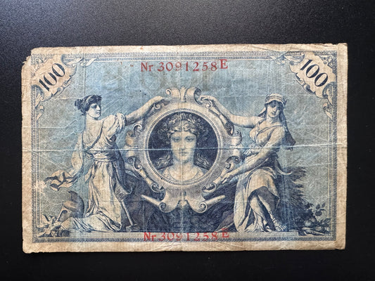 Germany 100 Mark Banknote 1908 Old Circulated Vintage Paper Money Bank Bill