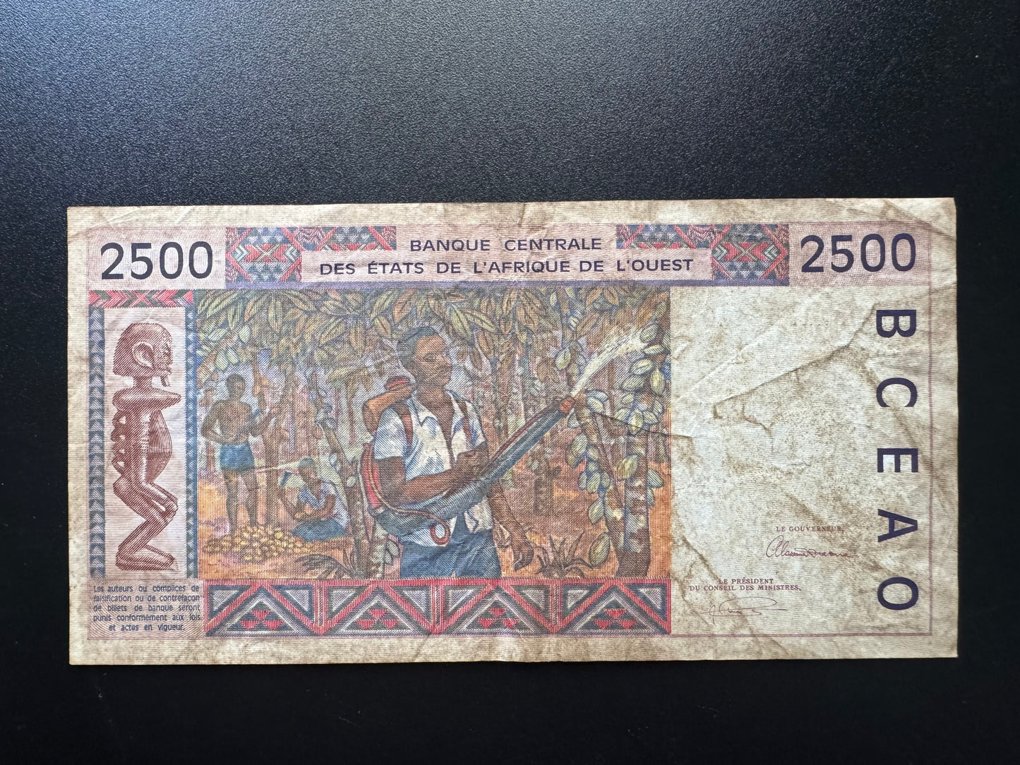 West Africa States Ivory Coast 2500 Francs Banknote 1993 Old Circulated Bill BCEAO P-112