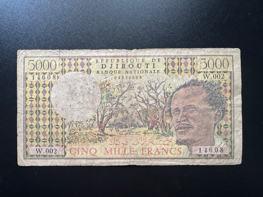 Djibouti 5000 Francs Banknote 1979 Old Circulated Paper Money Bank Bill P-38