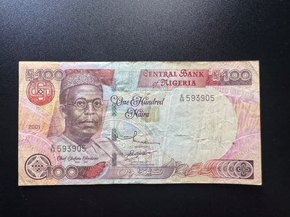 Nigeria 100 Naira Banknote 2001 Old Circulated Paper Money Bank Bill P-28