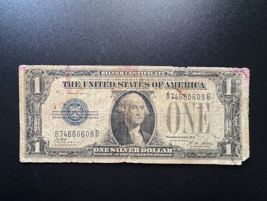 US $1 Dollar 1928 A Circulated Blue Seal USA Old Banknote Bill Silver Certificate