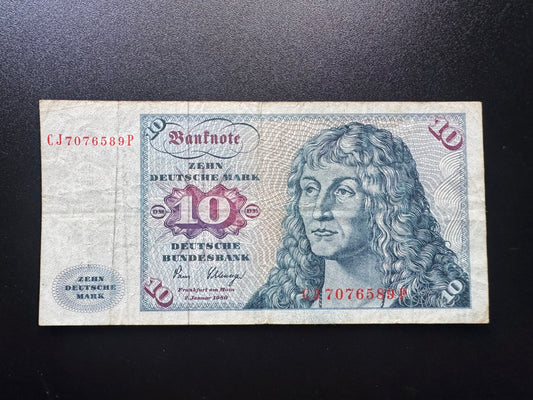 Germany 10 Mark Banknote 1980 Old Circulated Paper West Germany Bank Bills P-31