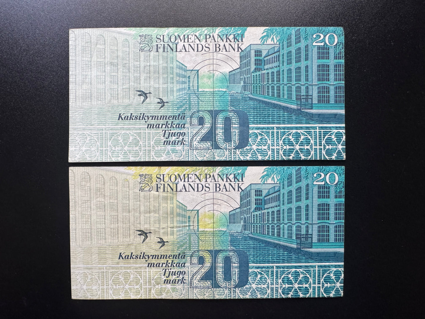 Finland / Finnish 20 Markkaa Banknotes 1993 2-Type Bills P-122 & 123 2pcs/Lot