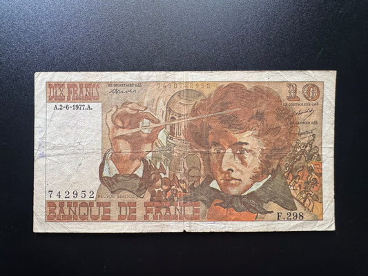 France 10 Franc Banknote 1977 Old Circulated Paper Money Bank Bill Note