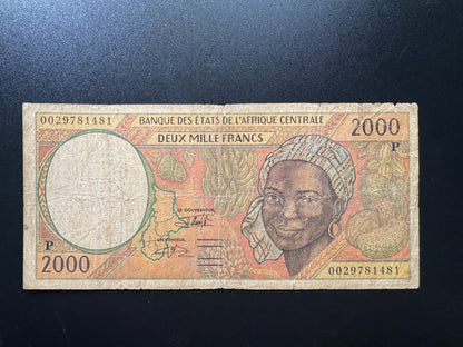 Central Africa 2000 CFA Banknote 2000 Old Circulated Chad Bank Bills P-603