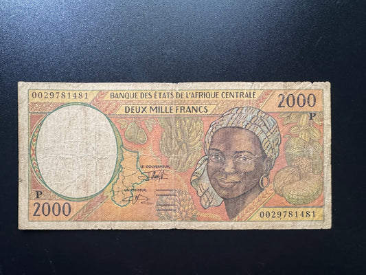 Central Africa 2000 CFA Banknote 2000 Old Circulated Chad Bank Bills P-603
