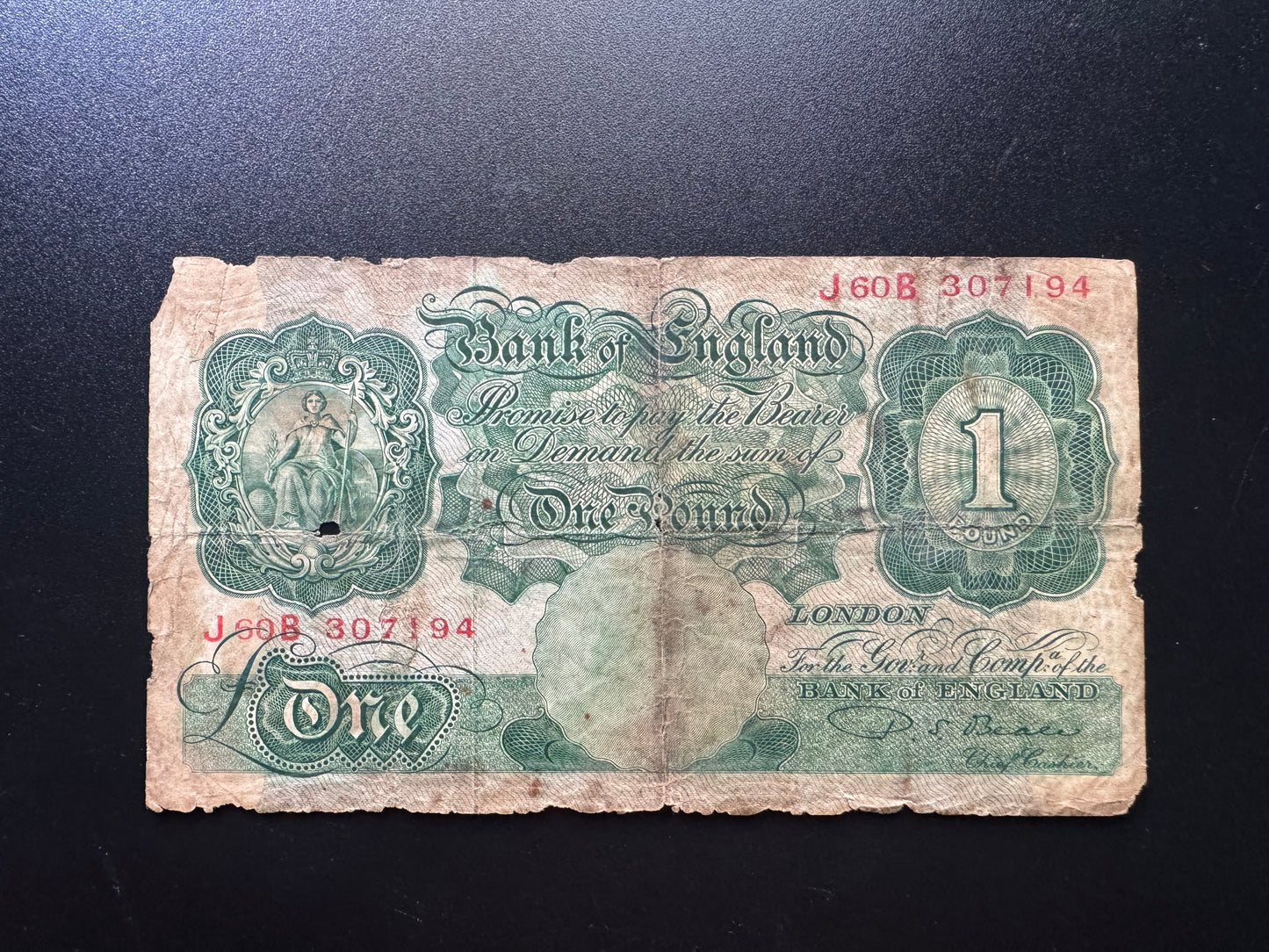 Great Britain Bank of England 1 Pound GBP Banknote 1948-60 old Bank Bill P-369