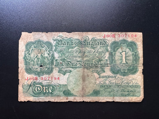 Great Britain Bank of England 1 Pound GBP Banknote 1948-60 old Bank Bill P-369