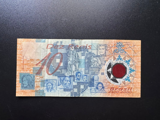 Brazil 10 Reais Polymer Banknote 2000 Old Circulated Commemorative Bank Bill P-248