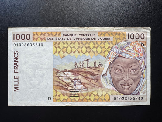 West Africa States Mali 1000 Francs Banknote 2003 ND Circulated Bill BCEAO P-411