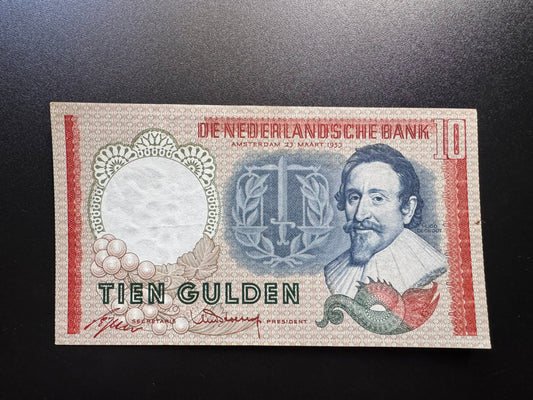 Netherlands 10 Gulden Banknote 1953 Old XF Paper Money Bank Bill P-85