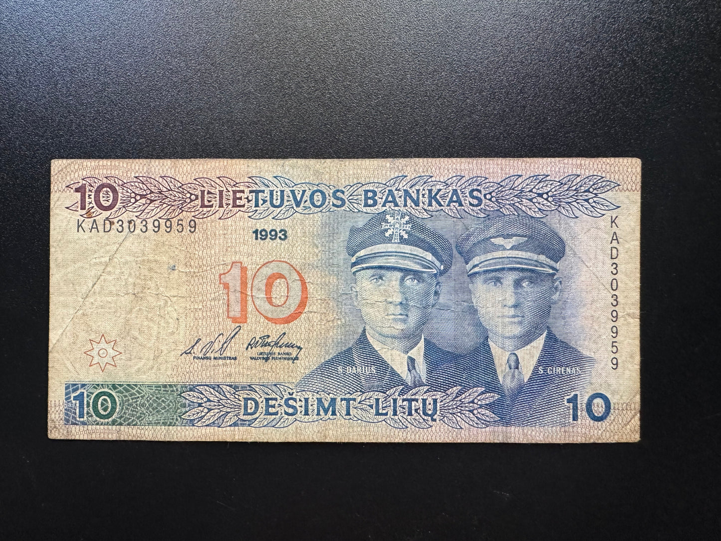 Lithuania 10 Litas Banknote 1993 Rare Date Old Circulated Paper Money Bank Bill P-56